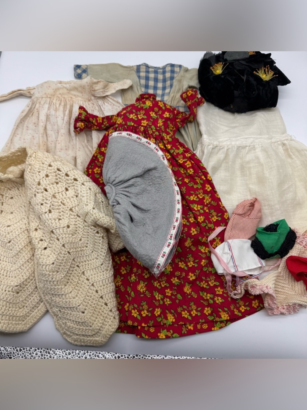 Vintage Doll Clothes & Parts Lot Mixed Shoes Hats Dresses Repair Bundle